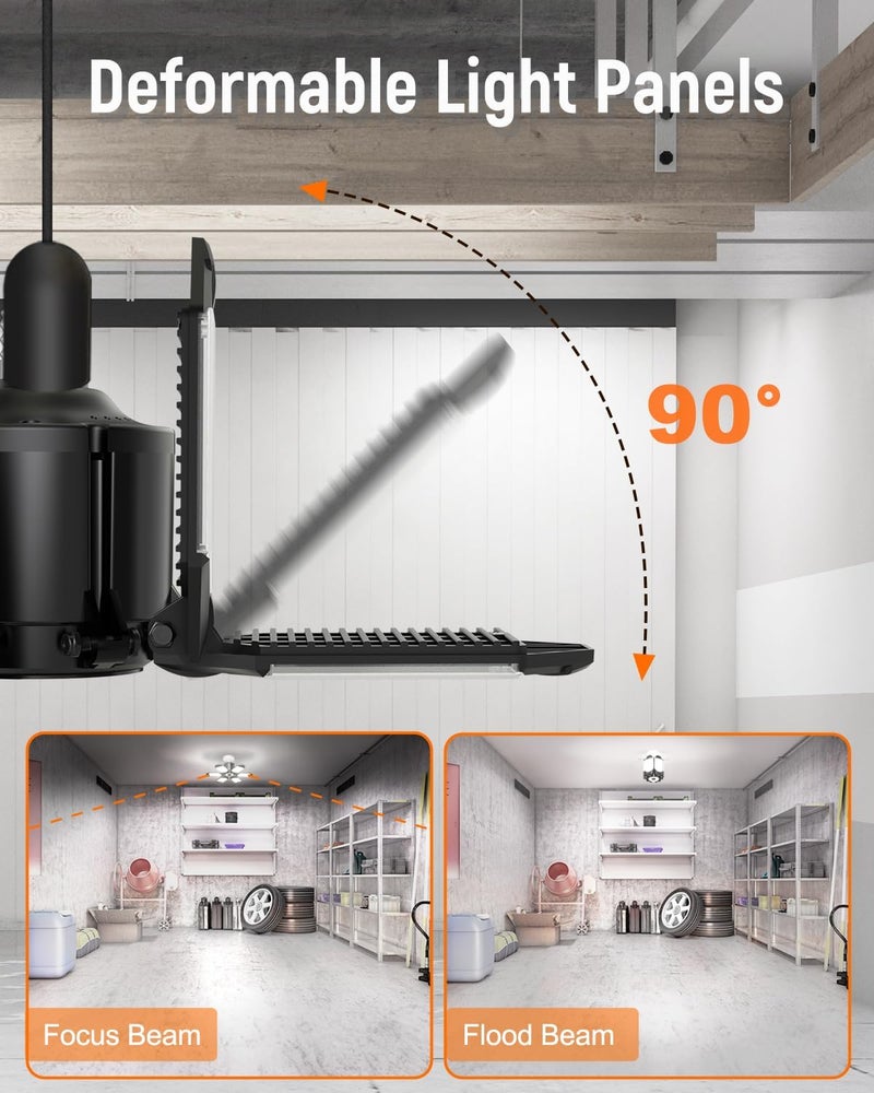 Adiding LED Garage Ceiling Light, 4 Pack 40000Lm Bright Screw into E26 E27 Socket LED Basement Lighting, 6+1 Deformable Panels, Daylight 6500K for Pole Barn Workshop Attic Porch Storage Room Low Bay - Image 4